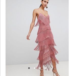 ASOS fringe mesh strappy maxi bodycon dress